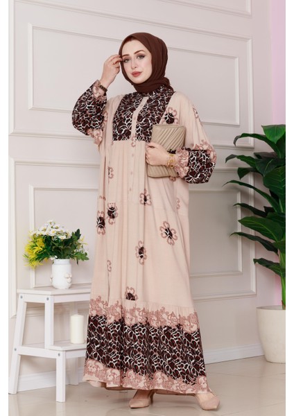 Leopar Desenli Robalı Viscon Elbise-Vizon