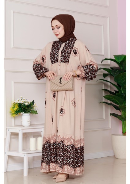 Leopar Desenli Robalı Viscon Elbise-Vizon