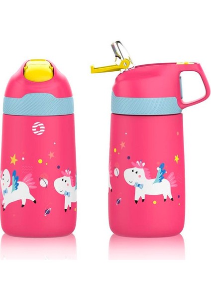 Çelik Pipetli Çocuk Termos Matara 350ML Pembe