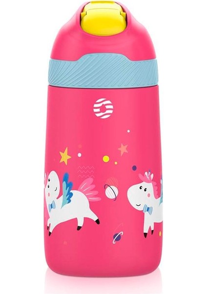 Çelik Pipetli Çocuk Termos Matara 350ML Pembe