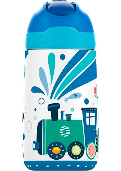 Çelik Pipetli Çocuk Termos Matara 350ML Mavi