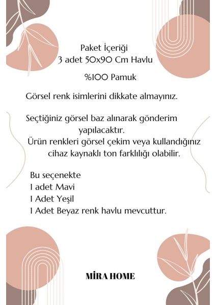 3 Lü Renkli El Yüz Havlu Seti Pamuklu Natural Harmony indirimleri