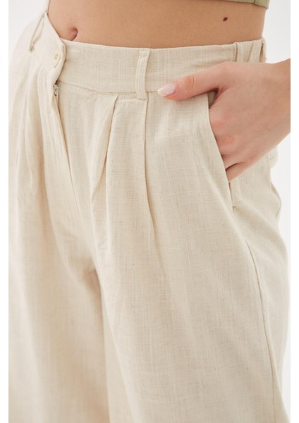 Yüksel Bel Culotte Keten Pantolon Natural fiyatları