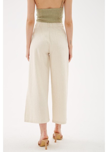 Yüksel Bel Culotte Keten Pantolon Natural indirimleri
