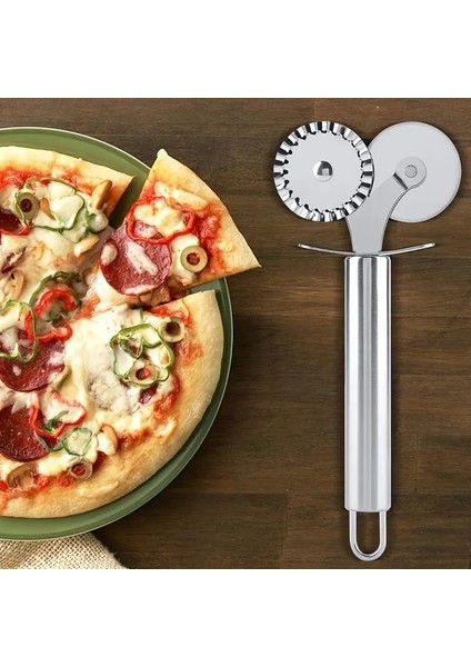 Premium Paslanmaz Çelik Pizza Kesici Çift Bıçak