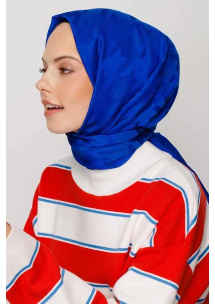 Kazayağı Desen Ipeksi Jakar Şal - Saks Mavi