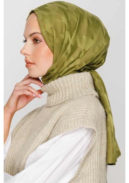 Kazayağı Desen Ipeksi Jakar Şal - Çam Yeşili