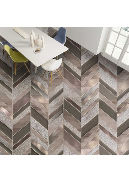 Yer Kaplama Folyosu Kendinden Yapışkanlı Laminasyonlu Balıksırtı Taş Parke Desen 60 cm x 100 cm