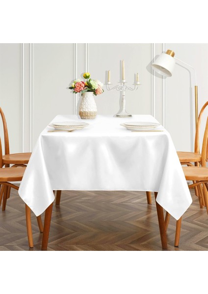 Düğün , Otel , Restoran , Parti Masası Için Parlak Saten Beyaz Masa Örtüsü