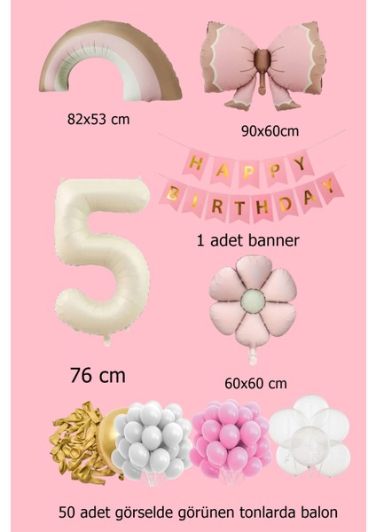 Lüks Doğum Günü Seti Pembe Fiyonklu Retro Konsept Balon Kutlama Eğlence