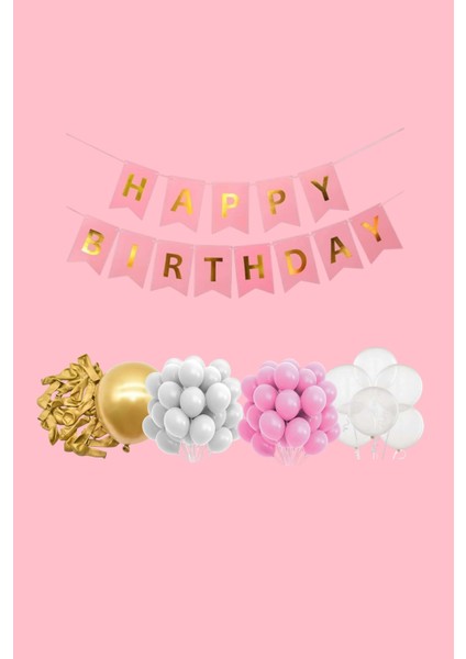 Lüks Doğum Günü Seti Pembe Fiyonklu Retro Konsept Balon Kutlama Eğlence