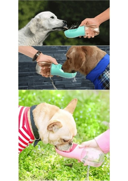Taşınabilir Kedi Köpek Suluğu Seyahat Su Şişesi Kaseli Emniyetli Sızdırmaz Kutulu 350 ml