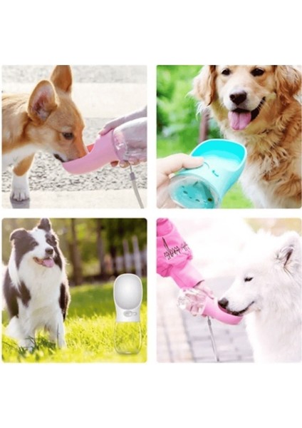 Taşınabilir Kedi Köpek Suluğu Seyahat Su Şişesi Kaseli Emniyetli Sızdırmaz Kutulu 350 ml