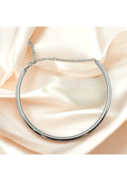 Çelik Gümüş Renk Kelepçe Kolye