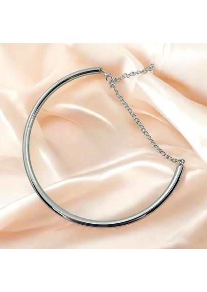 Çelik Gümüş Renk Kelepçe Kolye modelleri