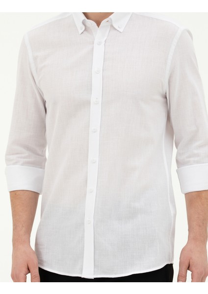 Erkek Beyaz Slim Fit Uzun Kollu Gömlek 50283343-VR013