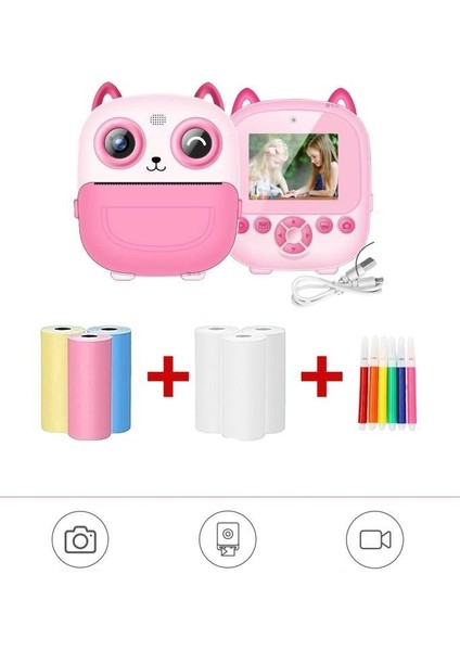 Cmr-21 Pembe Dijital Video Kayıt App Destekli Fotoğraf Çocuk Kamerası Termal Resim Kağıt Baskılı Yazıcı