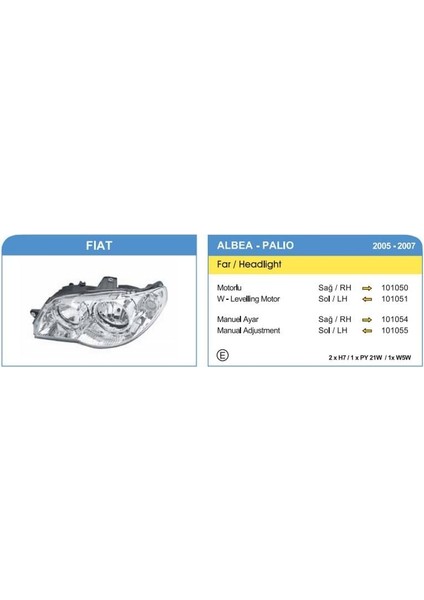 Komple Far Fıat Palıo/albea 2005 Sol (Krom Tip) (Elektrikli-Motorsuz)