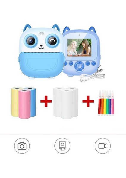 Cmr-21 Mavi Dijital Video Kayıt Fotoğraf App Destekli Çocuk Kamerası Termal Resim Kağıt Baskılı Yazıcı