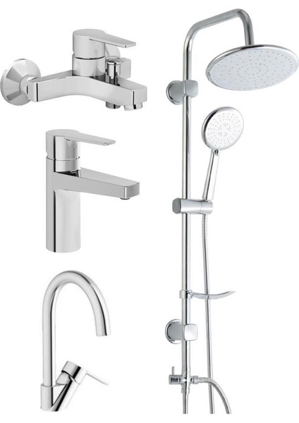 Nora S Banyo Bataryası + Lavabo Bataryası + Eviye Bataryası + Duxxa Bolero Tepe Duş Seti