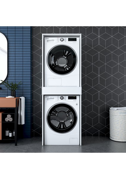 KD113 Çamaşır ve Kurutma Makinesi Dolabı Çekmeceli Banyo Dolabı Beyaz