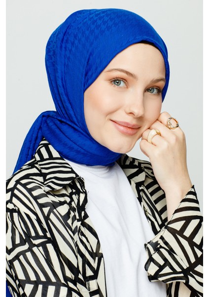 Kazayağı Desen Şal - Saks Mavi