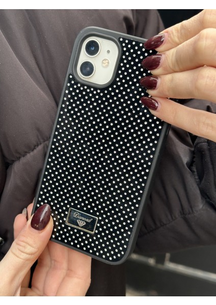 iPhone 11 Uyumlu Elmas Pırlanta Taşlı Siyah Kılıf