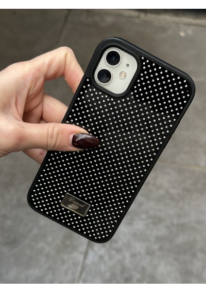 iPhone 11 Uyumlu Elmas Pırlanta Taşlı Siyah Kılıf