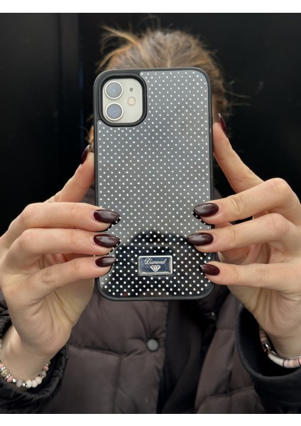 iPhone 11 Uyumlu Elmas Pırlanta Taşlı Siyah Kılıf