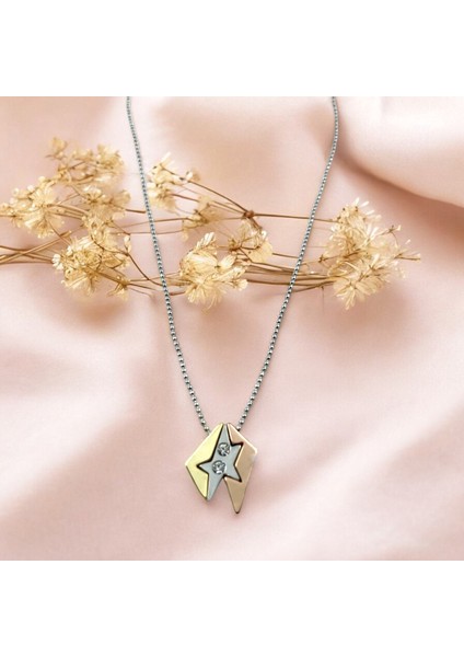 Vintage Zirkon Taşlı Çelik Kolye