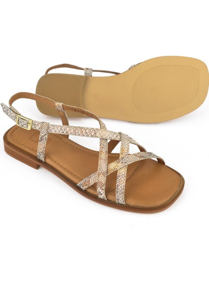 Kadın Deri Sandalet 1511047Z16213 Bej-Yılan fırsatları