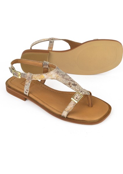 Kadın Deri Sandalet 1511047Z16219 Bej-Yılan fırsatları
