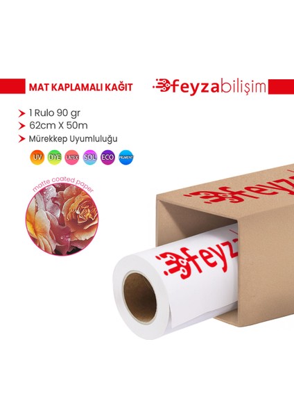 ® Premium Mat Coated Kağıt (Kaplamalı) 90 gr Rulo 62CM x 50MT (1 Rulo)