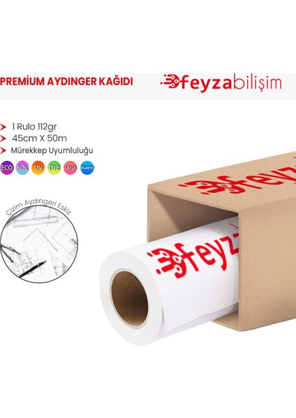 ® Plotter Aydınger (Çizim) Kağıdı 112GR Rulo 45CM x 50MT (1 Rulo)