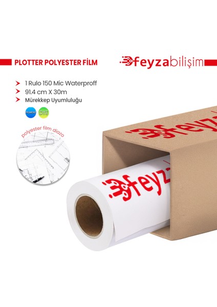 ® Plotter Polyesteri Inkjet Waterprof (Diazo) Kağıdı 150 Micron Rulo 91.4cm x 30MT (1 Rulo)