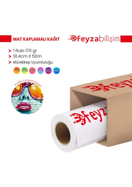 ® Premium Mat Coated Kağıt (Kaplamalı) 170 gr Rulo 91.4 cm x 50MT (1 Rulo)