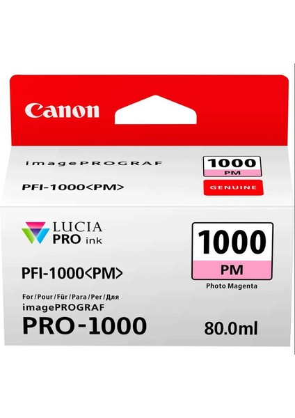 ® Canon PFI-1000 Pm (Photo Magenta ) Fotoğraf Kırmızı A2 Yazıcı Orijinal Mürekkep Kartuş 80 Ml. (0551C001)