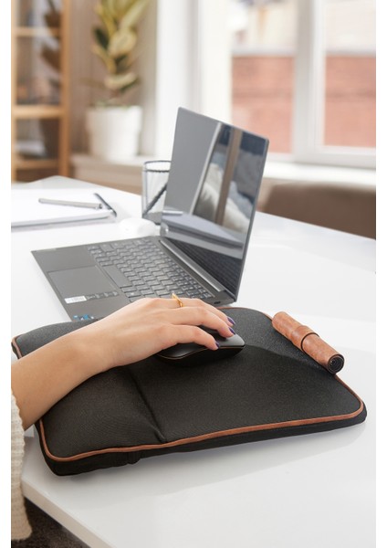 Mousepad Bilek Destekli Ped/yastık Tablet Telefon Standı Yıkanabilir Kumaş Deri Detaylı Siyah