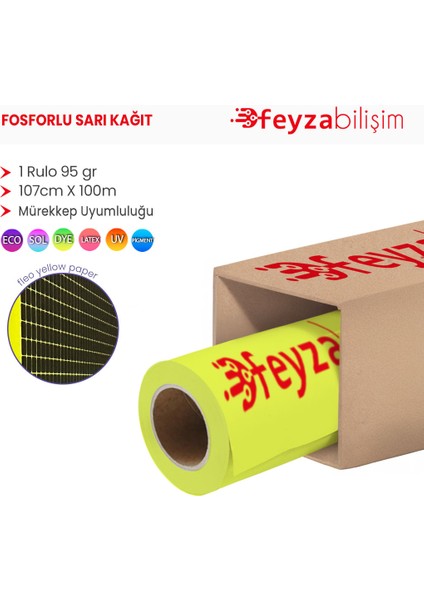 ® Flo Fosforlu Sarı (Floresan) Kağıt Rulo 95 gr 107 cm x 100 mt (1 Rulo)