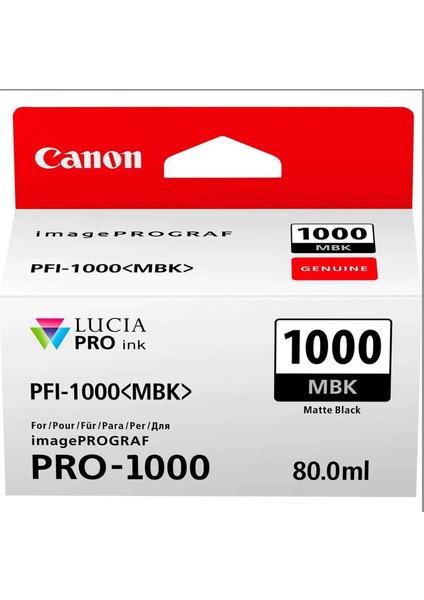 ® Canon PFI-1000 Mbk (Matt Black) Mat Siyah A2 Yazıcı Orijinal Mürekkep Kartuş 80 Ml. (0545C001)