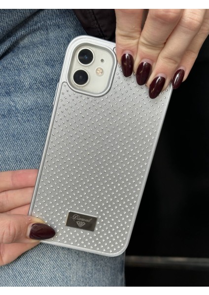 iPhone 11 Uyumlu Elmas Pırlanta Taşlı Gümüş Kılıf