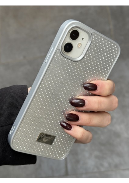 iPhone 11 Uyumlu Elmas Pırlanta Taşlı Gümüş Kılıf