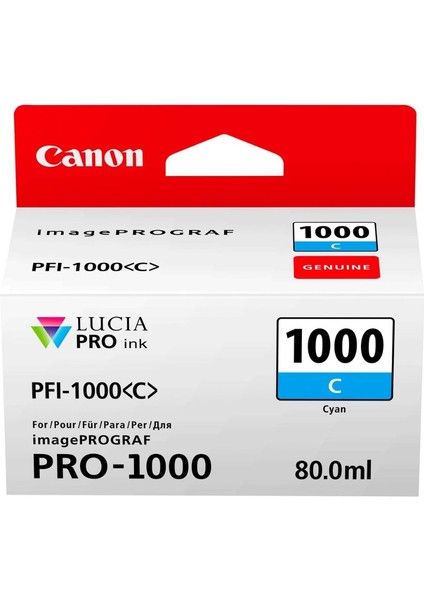 ® Canon PFI-1000 C (Cyan) Mavi A2 Yazıcı Orijinal Mürekkep Kartuş 80 Ml. (0547C001)