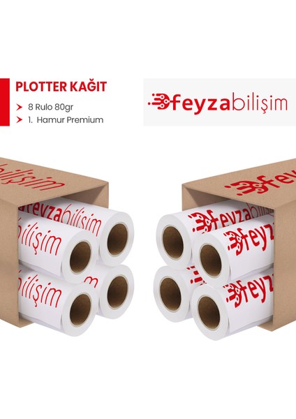 ® 1.hamur Premium Opak 80 gr Plotter (Çizim) Kağıdı 31CM x 130MT (8 Rulo)