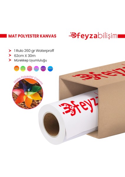 ® Polyester Mat Kanvas 260 gr Waterproof Tuval Iç Mekan 62CM x 30 mt (1 Rulo)