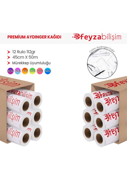 ® Plotter Aydınger (Çizim) Kağıdı 112GR Rulo 45CM x 50MT (12 Rulo)