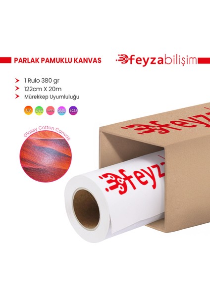 ® Cotton Kanvas Parlak % 100 Pamuk Tuval 380GR Ecosolvent Latex Uv Uyumlu 122CMX 20 mt (1 Rulo)
