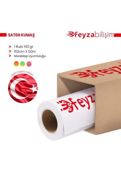 ® Light Fabric Saten Kumaş Bayrak Bezi 140GR Pigment Dye (140) 152CMX 50MT (1 Rulo)