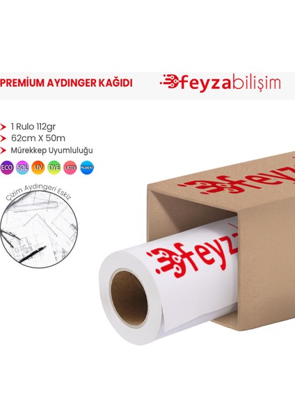 ® Plotter Aydınger (Çizim) Kağıdı 112GR Rulo 62CM x 50MT (1 Rulo)
