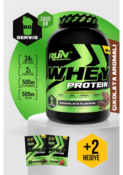 Whey Protein - 2.4 Kg - Çikolata Aromalı - 60 Servis - Hediyeli